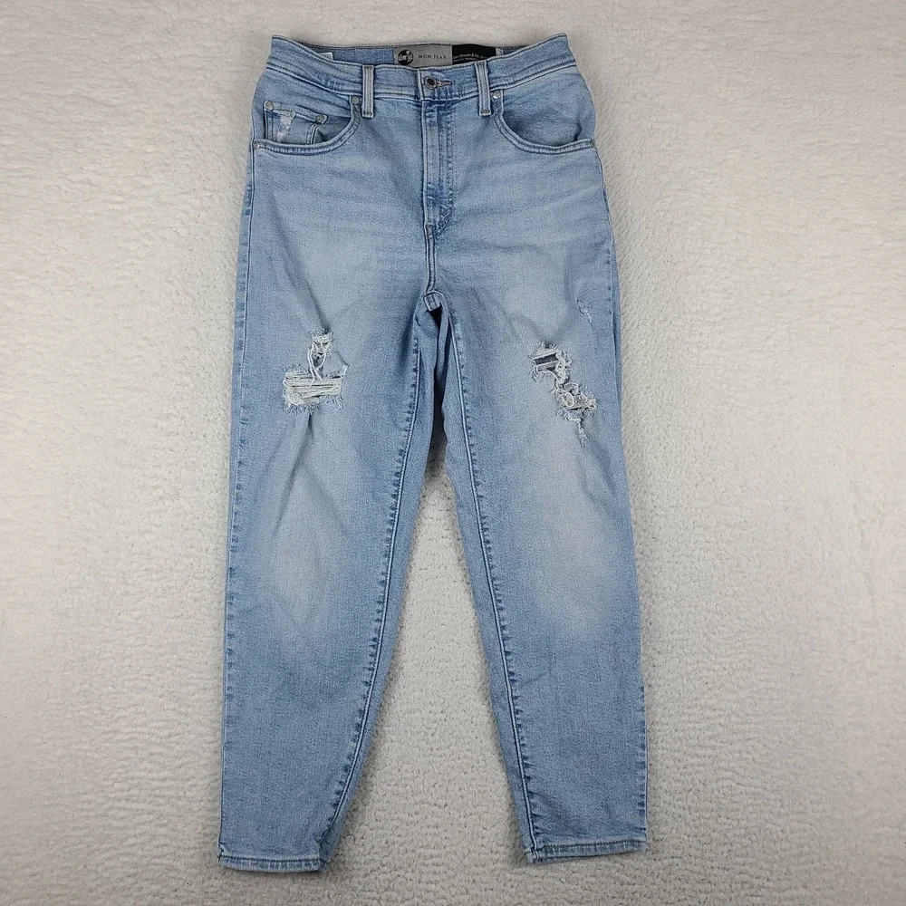 Levi's SilverTab Jeans Womens 29x27 Blue Mom Jean Distress Light Wash Waterless*